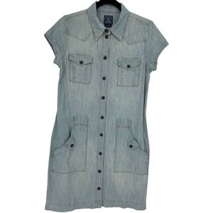 Lucky Brand Dungarees Denim Romper Shirt Dress Size Small Y2K Western Festival